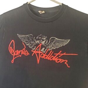 Janes Addiction Spellout Band T-Shirt Medium Black Angel Wings Bay Island Tee